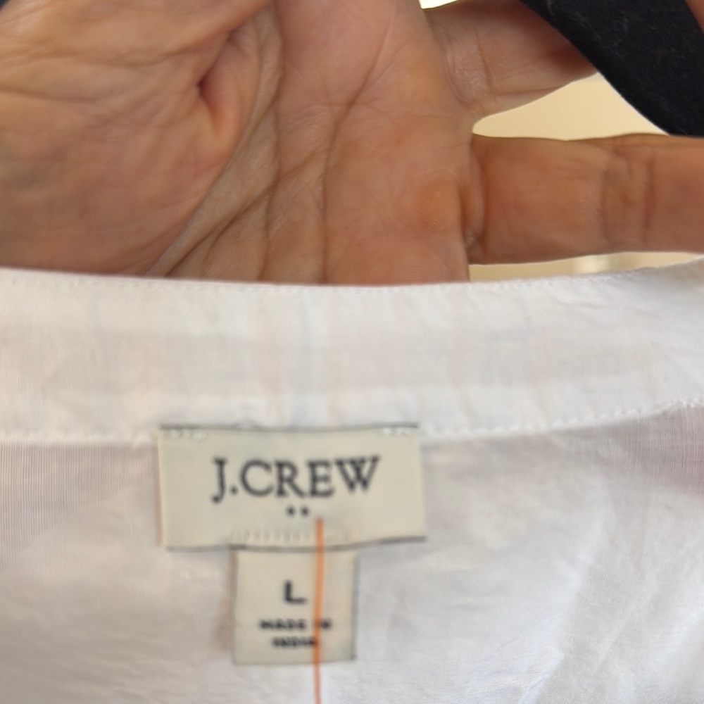 J Crew White Beach Tunic with Tan Sea Shell Eyelet Trim SZ L NWOT - Picture 3 of 4